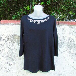 JCP navy jewel neck cotton modal shirt M